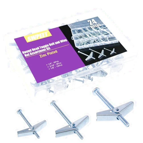 Swpeet Assorted 24 Pcs Toggle Bolt and Wing Nut Kit for Hanging Heavy Items on Drywall - 1/8 Inch, 3/16Inch, 1/4Inch