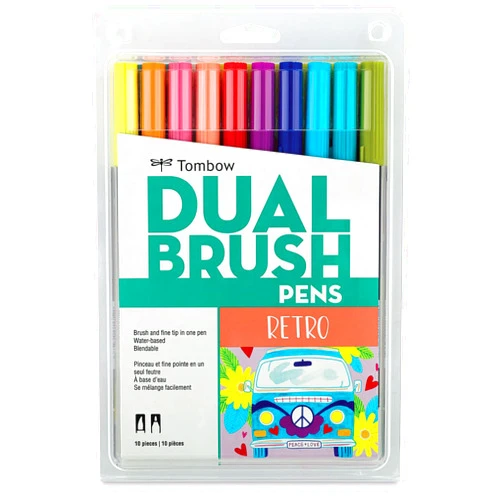 Tombow 56217 Dual Brush Pen Art Markers, Retro, 10-Pack. Blendable, Brush and Fine Tip Markers