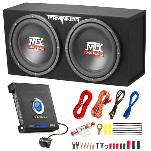 MTX 12 Inch Subwoofer Enclosure, Planet Audio 1500 Watt Amp, and Soundstorm 8GA Wiring Kit