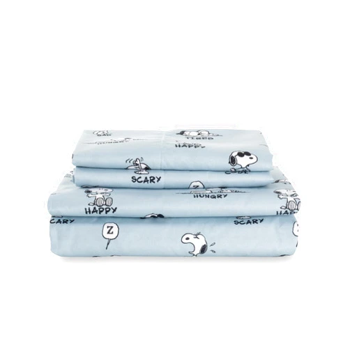 Berkshire Blanket Peanuts® Kids Sheet Set Queen Size - 4 Pieces,Cute Character Snoopy Printed Soft Microfiber Bed Sheets,Peanuts Different Emotion Murky Blue