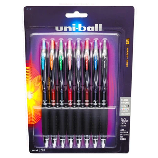 uni-ball 40110 Signo Gel 207 Roller Ball Retractable Gel Pen Assorted Ink Medium 8/Set