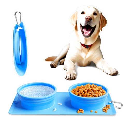 LPFLASAT Collapsible Portable 2-in-1 Dog Bowl, Integrated Travel Dog/Cat Food Water Bowl, Silicone Foldable Expandable Bowl with Carabiner - Anti-Spill and Anti-Skid - for Camping/Traveling LPFLASAT (Blue)