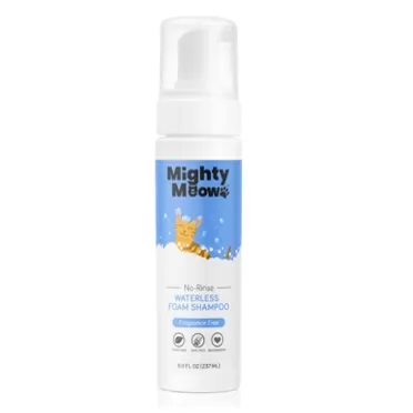 Mighty Meow Waterless Cat Shampoo, No-Rinse Dry Shampoo for Cats, Natural, Hypoallergenic & Fragrance-Free (8oz), (478)