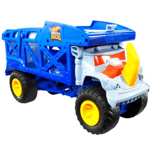 Hot Wheels Monster Trucks Toy Hauler, Oversized Truck Carries & Stores 12 1:64 Scale Monster Trucks or 32 Cars, Monster Mover Rhino