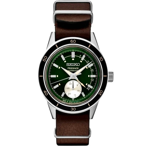 SEIKO Men's Green Dial Brown Leather Band Automatic Watch