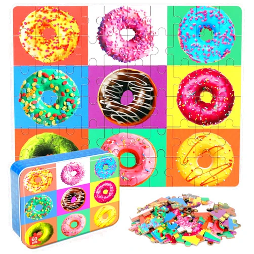 LELEMON Puzzles for Kids Ages 4-6, Donut Puzzle 60 Piece Puzzles for Kids in a Metal Box, Educational Kids Puzzles Jigsaw Puzzles Childrens Puzzle Games Puzzle Toys for Girls and Boys