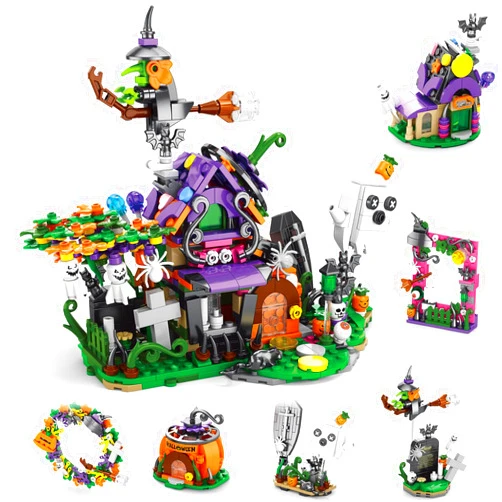 Seyaom Haunted House Building Block Set, 603 Pcs Train 6 in 1 Building Blocks Toy Set, Party Favors Gift Toys for Kids Adults
