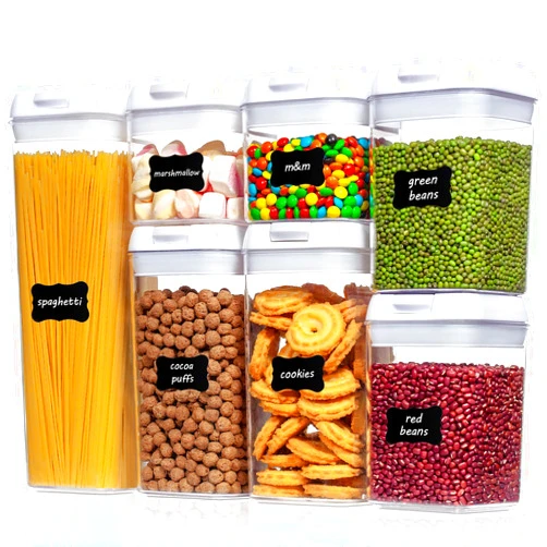 Vtopmart Airtight Food Storage Containers, 7 Pieces BPA Free Plastic Cereal Containers with Easy Lock Lids, for Kitchen Pantry Organization and Storage, Include 24 Labels, White