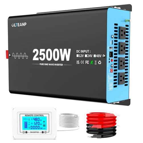 OLTEANP New 48V 2500 Watts Pure Sine Wave Inverter, 48V DC to 110V AC Power Inverter with 4 AC Outlets, USB Port, Type-C Port for Truck, Vehicle, Power Outage, Remote Control with LCD Screen