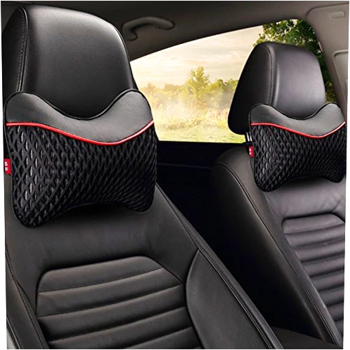 Wishlanlan 2 Pcs Comfortable Ice Silk Car Neck Pillow Headrest Seat for Your Car ZTW-01(Black)