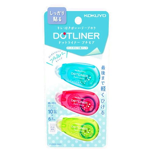 KOKUYO Tape Glue Dotliner, Double Sided Tape Roller for Crafts, Glue Tape Runner, 6mm Wide Adhesive Tape for Scrapbooking, 26 feet, 3 Pieces (Blue/Red/Green), Japan Import