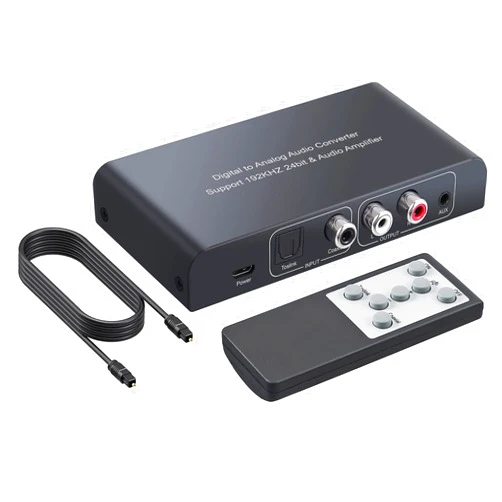 PROZOR 192KHz Digital to Analog Audio Converter Digital Toslink Coaxial SPDIF Optical Input RCA 3.5mm Output Converter with Volume Adjustable Remote Control