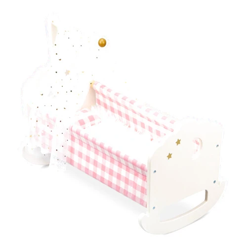 Pithfor Wooden Baby Doll Crib Set, Baby Doll Bed Toys for 18 Inch Dolls, with Bedding and Canopy, Baby Doll Furniture Accessories