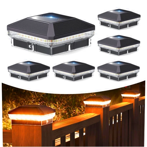 ENSLI 4x4 Solar Post Lights Outdoor, 6 Pack 40 LEDs 30 Lumens Fence Post Solar Lights Outdoor with 3 Modes, Waterproof Solar Powered Deck Fence Post Lights, Solar Post Cap Lights for Vinyl Wooden Post