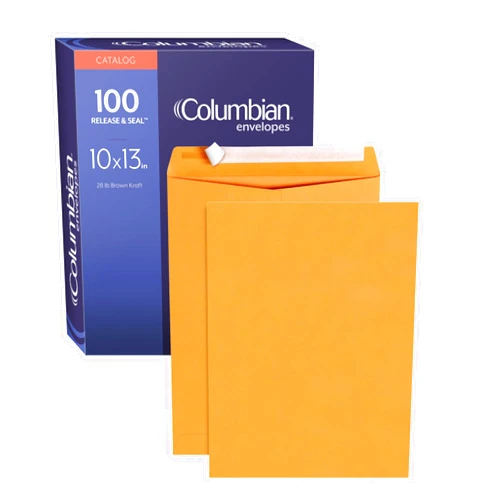Columbian 10 x 13 Catalog Envelopes with Self Seal Closure, 28 lb Brown Kraft, for Mailing Flat Letter Size Documents or Photos, 100 Per Box (COLO335)