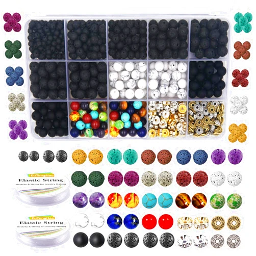EuTengHao 715Pcs Lava Beads Stone Rock Beads Glass Beads Bracelet Making Kit with Chakra Beads Spacer Beads Bracelet Elastic String for Diffuser Essential Oils Bracelets DIY Jewelry Making Supplies