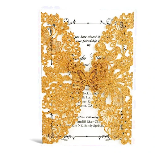 ALVESTORY 50pcs Luxury Gold Glitter Laser Cut Wedding Invitations Cards Kits with Butterfly 5x7 Customized Invitation Cardstock for Quinceanera Engagement Birthday Graduation Rehearsal Party 2022