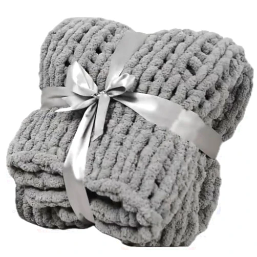 GKGen Chunky Knit Blanket, Charcoal Gray, Soft Knitted Throw for Home, Bed, Couch