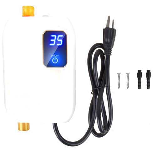 Generic Tankless Water Heater Electric, Instant Hot Water Heater Under Sink, 3000W 110V On Demand Mini Water Heater for RV Kitchen Bathroom, White