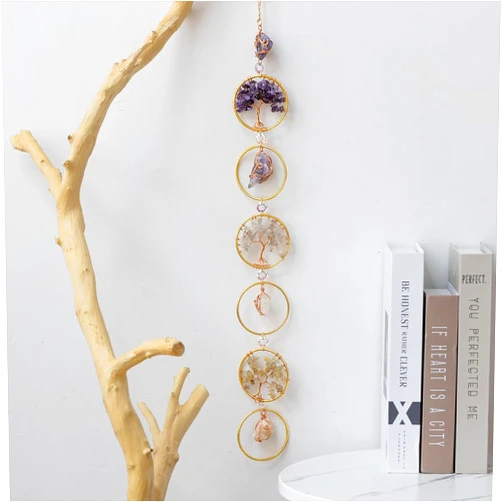 Fashionstorm Natural Raw Crystal Gemstones Healing Chakra Wall Hanging Ornament for Home Decor, Raw Stone Wall Hanging for Living Room, Bedroom, Kitchen, Dining Room, Entryway, Hallway (Raw Gems and Rubbles)