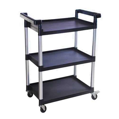 MaxWorks 80774 3-Shelf Utility Plastic Cart with Wheels-225 Lbs Maximum Capacity , Black