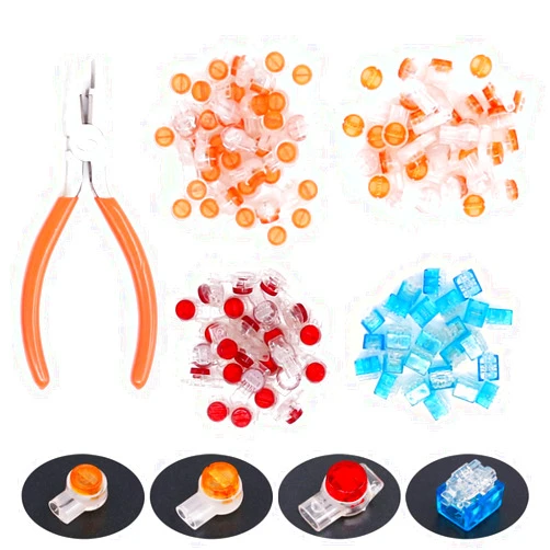 Hilitchi 200-Pcs Data Phone Wire Butt Splice 2/3 Ports UY/UR/UB Crimp Terminal Connectors Assortment Kit - with Connector Crimping Pliers