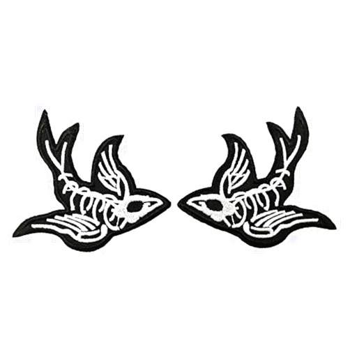 Cute-Patch One Pair Swallow X-Ray Skeleton Embroidered Iron On Sew On Patch Heavy Metal Rock Punk Tattoo Emblem