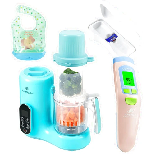 Amplim Deluxe Baby Food Maker and No Touch Forehead Thermometer for Babies and Adults | Bundle Pack