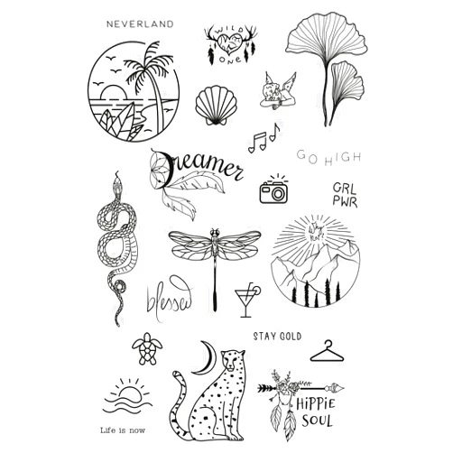 Tatsy Temporary Tattoo Set By Tatsy, The Hippie Set, For Women and Men, Original, Unique Design, Cover Up, Modern, Simple, Hipster, Hippie, Festival, Party, Minimalistic, Waterproof, Snake, Dragonfly