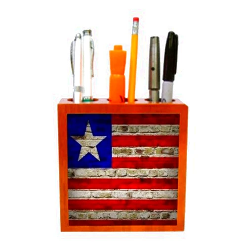 MyHeritageWear.com Liberia Flag Brick Wall Design Pencil Holder