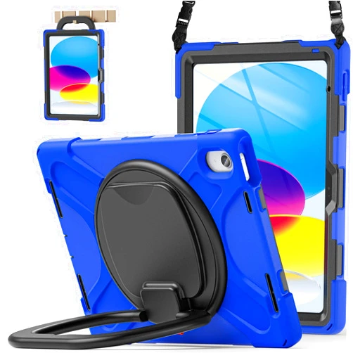BATYUE Case for iPad (A16) 11th/10th Generation 10.9'' 2025/2022, Rugged Protective Shockproof Cover for Kids with Screen Protector, 360° Rotating Stand, Pencil Holder, Carrying Strap, Blue