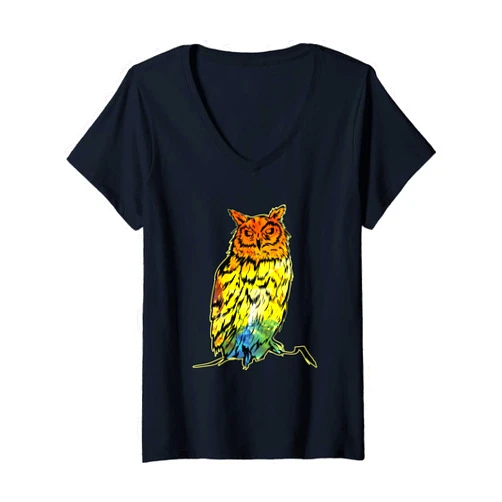 CharlIan Minds - Cute Owl Animal Lover Womens Cute Owl Art Colorful Splash Art Funny Animal V-Neck T-Shirt