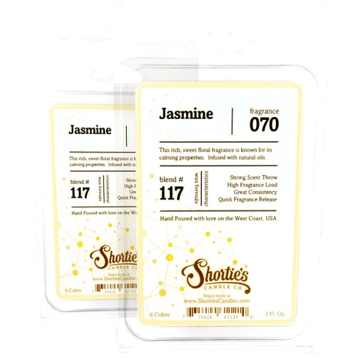 Shortie's Candle Company Pure Jasmine Wax Melts Multi Pack - 2 Highly Scented 3 Oz. Bars (6 Oz. Total) - Made with Essential & Natural Oils - Flower & Floral Air Freshener Cubes Collection