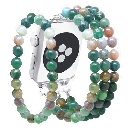 LuReen Stone Beaded Bracelet Compatible with Apple Watch Band Series Ultra/SE/9/8/7/6/5/4/3/2/1, Fancy Elastic Watch Strap for iWatch Band 38mm/40mm/41mm/42mm/44mm/45mm/49mm Women with Extra Bracelet