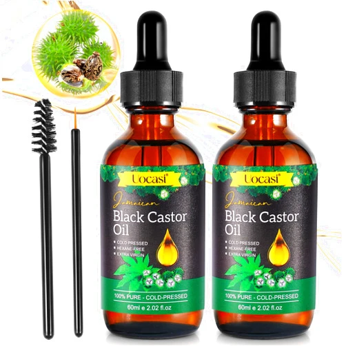 Uocasi 2Pack Jamaican Black Castor Oil, 100% Pure Organic Cold Pressed Glass Bottles for Hair Growth, Eyebrow and Skin Nourishment
