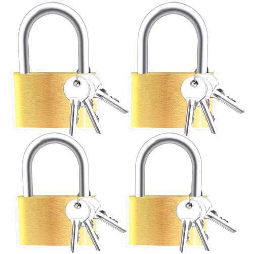Faburo 4pcs Solid Brass Padlock with Key, Small Pad Lock with Key, Padlocks with 12 Same Key, Storage Lock Shackle for Locker Outdoor Indoor Use