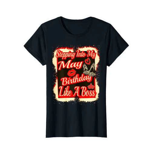 May Taurus Gemini B'Day Tee Tee's Signature Tees Womens Stepping Into My May Birthday Leopard Taurus Gemini Zodiac T-Shirt