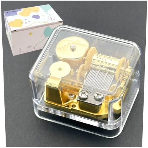 Pursuestar Edelweiss Wind Up Music Box, Clear Gold Musical Box for Mom/Dad/Daughter/Son - Unique Best Gifts for Birthday Christmas Wedding Mother's Day