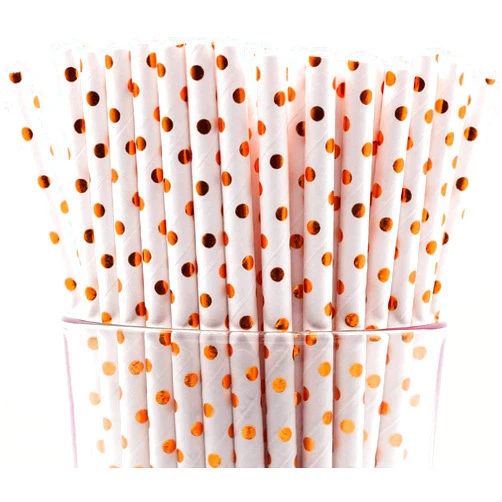 Stephanie Imports Pack of 150 Rose Gold Polka Dot Foil Biodegradable 4-Ply Paper Drinking Straws (Compostable, Non-toxic, BPA-free)