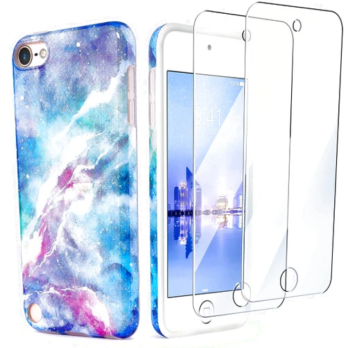 Diginex iPod Touch 7th Generation Case with 2 Screen Protectors, IDWELL iPod Touch 6 iPod 5 Case, Slim FIT Anti-Scratch Flexible Soft TPU Bumper Protective Case(Latest Model,2019 Release), Blue Fantasy Sky