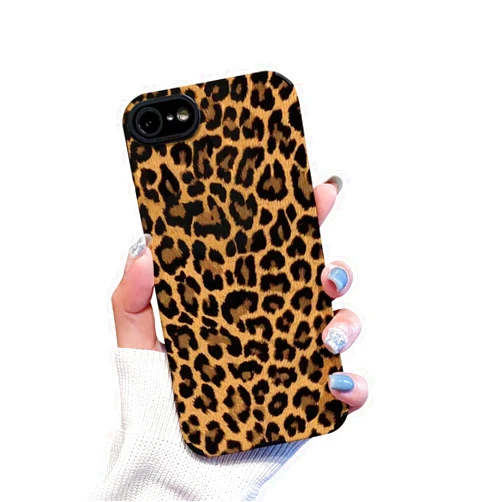 Reownest Compatible with iPhone 7/8/SE(2022/2022) Case with Cute Fashion Brown Leopard Pattern Leather Simple Case for Women Girls Soft Silicone Protection Case Cover-Black