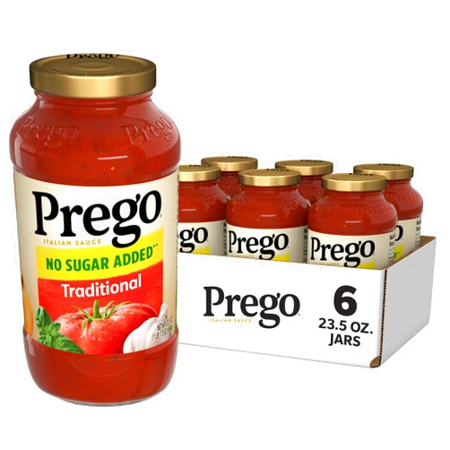 Prego Traditional No Sugar Added Pasta Sauce, 23.5 Oz Jar (Case of 6)
