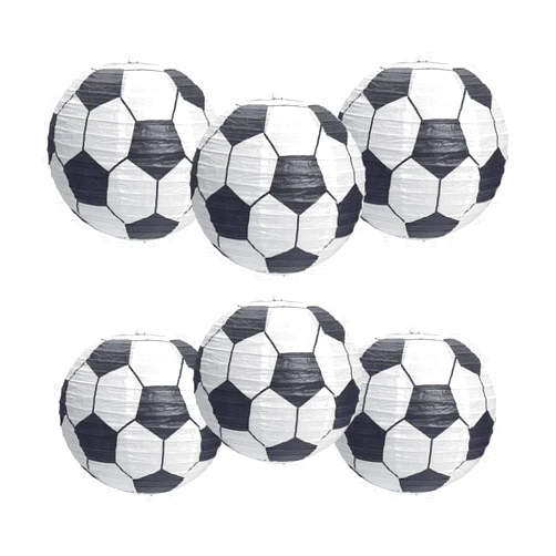 UNIQOOO 6PCS Soccer Ball Football Sports Paper Lantern Set, 12 Inch Extra Large, Ceiling Hanging Japanese Lantern Decoration, For Home Bar FIFA World Cup Fan Game Day Birthday Party Favor Garland