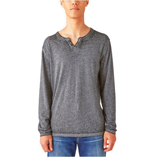 Lucky Brand Mens Venice Burnout Notch Neck Long Sleeve Tee