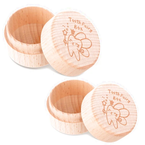 ZEYIYER 2PCS Tooth Fairy Box, Tooth Fairy Tooth Holder, Wooden Tooth Fairy Keepsake Box Cute Carved Tooth Fairy Container, Baby Tooth Keepsake Case for Storage Lost Teeth