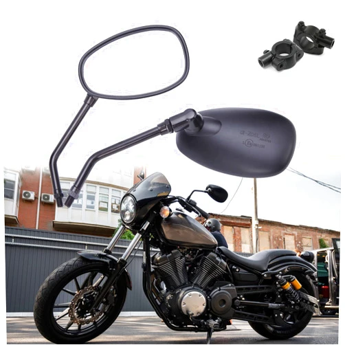 DREAMIZER Black Motorcycle Mirrors for Handlebars 10MM Handlebar Side Mirrors with Clamp Mount Compatible with M109 Valkyrie Road Star V Star XVS XSR VRZ 1800 - Oval