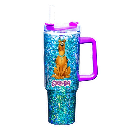 Spoontiques Scooby Doo 40oz Acrylic Travel Mug - Double Wall Acrylic with Sliding Lock Travel Lid and Straw - 11
