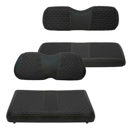 XUANYUDG0769 Golf Cart Front and Rear Seat Covers for EZGO TXT/RXV Club Car DS/Precedent Yamaha G29, Vinyl Leather Made/Adjustable Straps and Retractable Buckle/No Stapler Required,4PCS