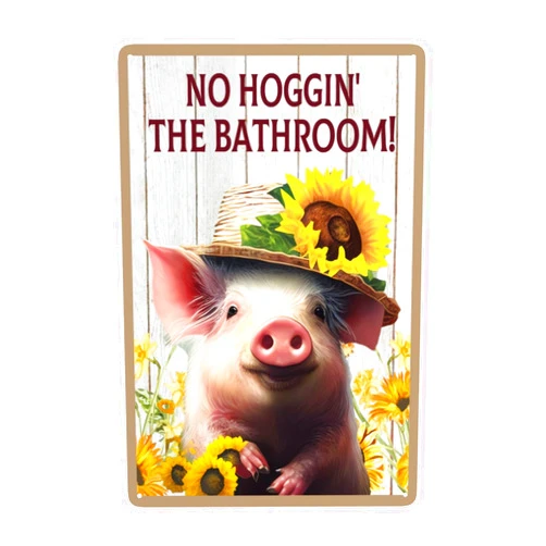 Yuejher Funny Bathroom Signs, Vintage Pig No Hoggin' The Bathroom Signs Wall Art, Sunflowers Pig Metal Poster Restroom Wall Decor For Farmhouse Home Kitchen Office Washroom Bars Decorations 8x12in