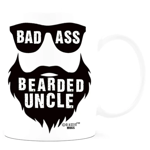 Classic Mugs Bad Ass Bearded Uncle Gift Funny Beard Coffee Mug for New Uncle Tio Brother Humorous Prank Joke Gag Gift from Niece Nephew Sister Mom Dad Novelty Gag Gift for Christmas Birthday Tea Cup